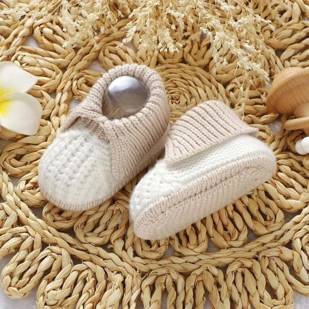 Newborn Infant Boys Girls White Knit Crochet Soft Cozy Warm Sock Shoes Boots